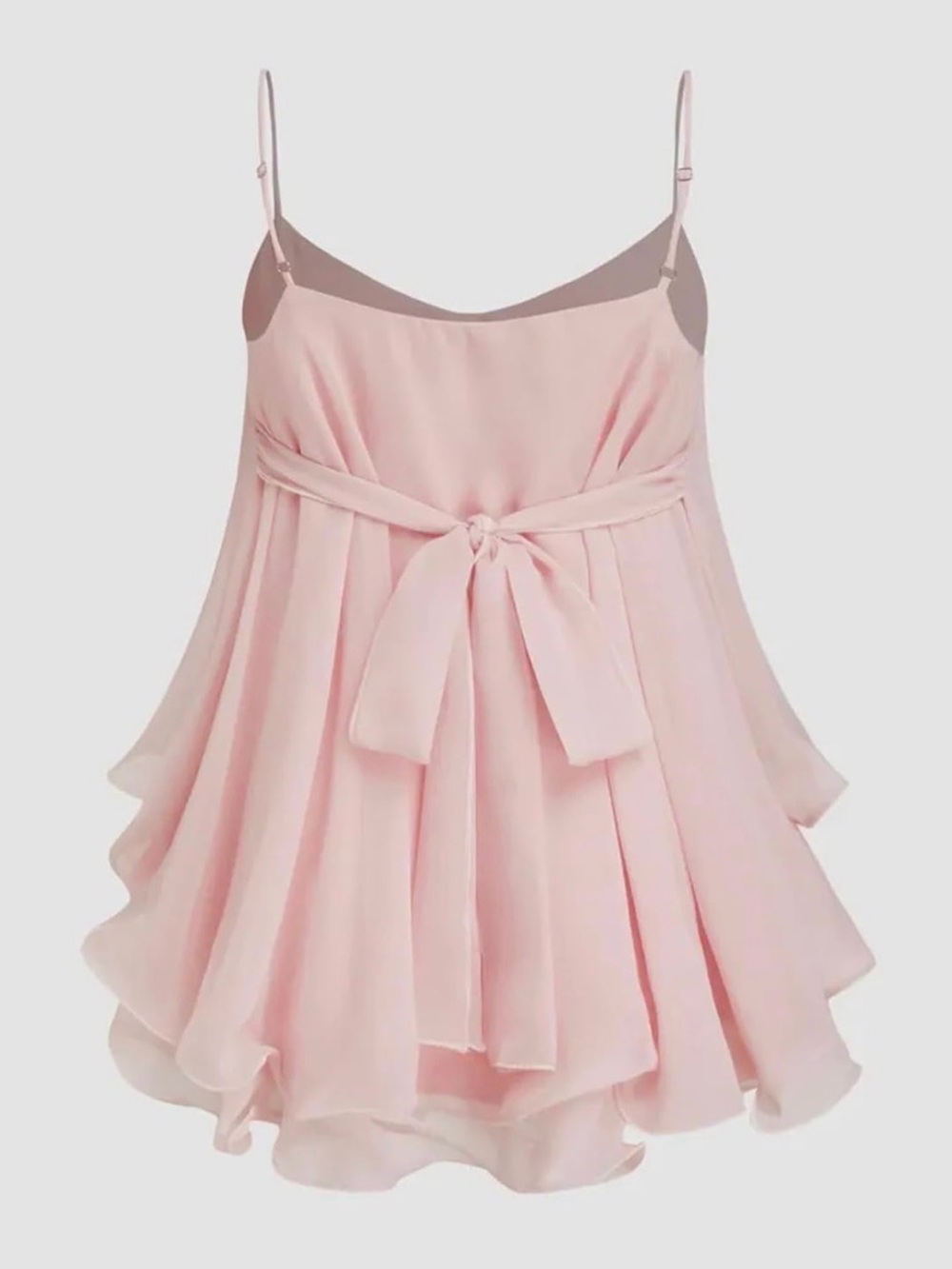 Feminine romantic baby pink layered chiffon lettuce hem top - Picture 7 of 10